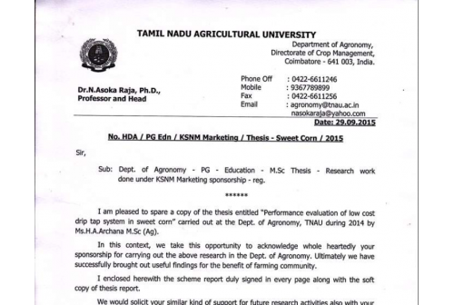 Evaluation of Low Cost KSNM Drip Tape by Tamil Nadu Agricultural University, Coimbatore